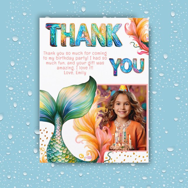 Colourful Mermaid Birthday Thank you Girl Photo Postcard (Creator Uploaded)