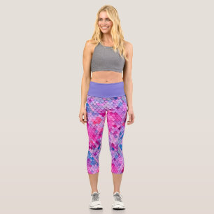 Colourful Mermaid FishTail Tiles Pattern Capri Leggings