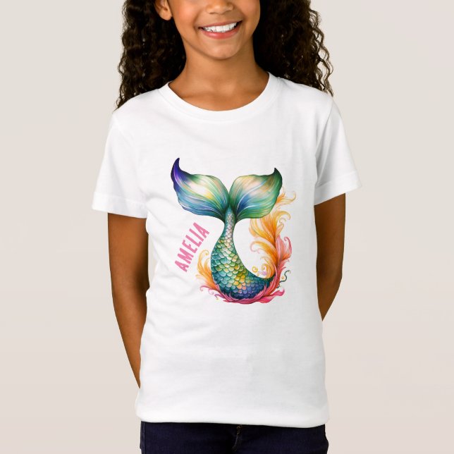 Colourful Mermaid Ocean Girl Name  T-Shirt (Front)