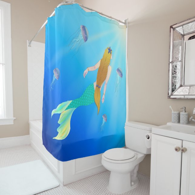 Colourful Mermaid Princess Shower Curtain (In Situ)