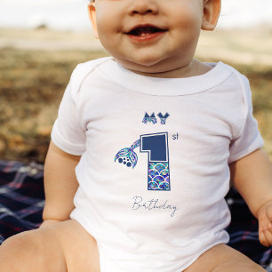 Colourful Mermaid Scales Little Girls 1st Birthday Baby Bodysuit