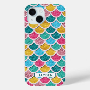 Colourful Mermaid Scales Monogram iPhone 15 Case