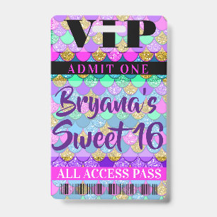 Colourful Mermaid Scales Party Sweet 16 VIP Pass ID Badge