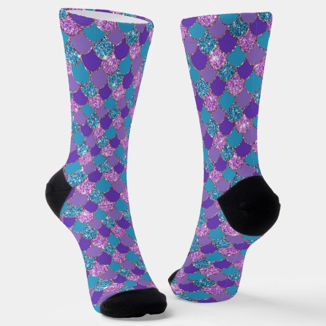 Colourful mermaid scales pattern socks (Angled)