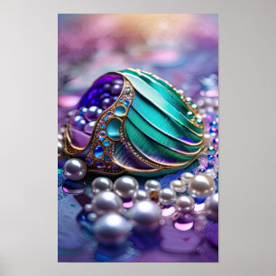 Colourful Mermaid Teal Jewels Poster