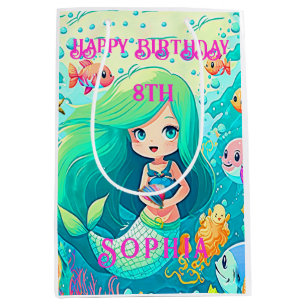 Colourful Mermaid Themed Happy Birthday Party Medium Gift Bag