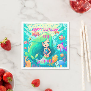 Colourful Mermaid Themed Happy Birthday Party Napkin