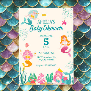 Colourful Mermaid Under the Sea baby shower Invitation