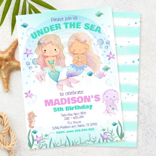 Colourful Mermaid Under the Sea Birthday Invitation