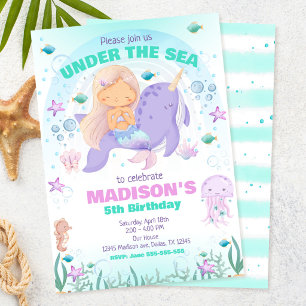 Colourful Mermaid Under the Sea Birthday Invitation