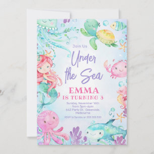 Colourful Mermaid Under the Sea Birthday Invitation