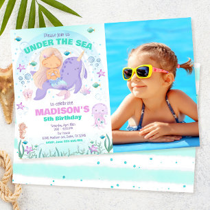 Colourful Mermaid Under the Sea Birthday Photo Invitation