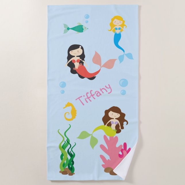 Colourful Mermaids Beach Towel (Front)