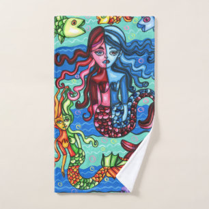 Colourful Mermaids Fish Abstract Original Painting Bath Towel Set