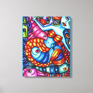 Colourful Mermaids Fish Abstract Original Painting Canvas Print