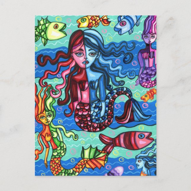 Colourful Mermaids Fish Abstract Original Painting Postcard (Front)