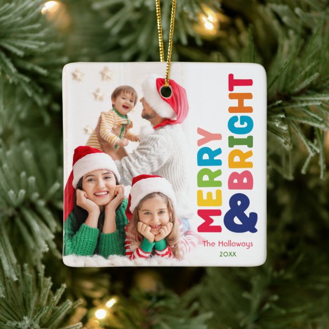 Colourful Merry and Bright Ceramic Ornament (Tree)