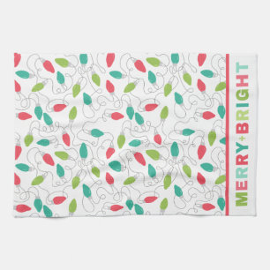 Colourful Merry and Bright Christmas Lights Tea Towel