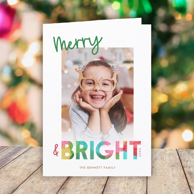 Colourful Merry and Bright Christmas Photo Greetin Holiday Card (Creator Uploaded)
