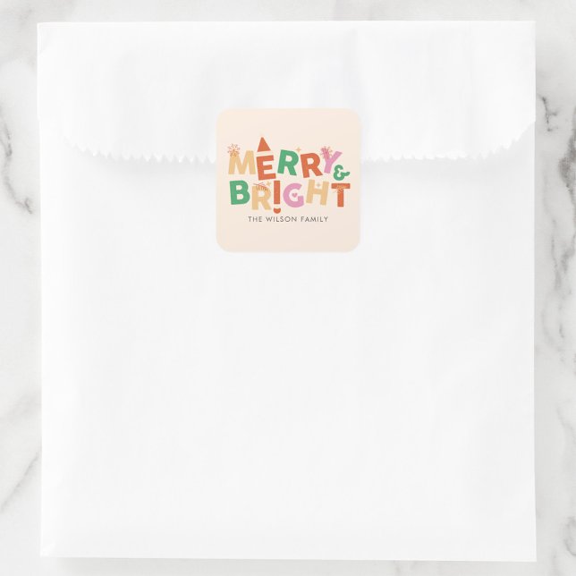 Colourful Merry and Bright Family  Square Sticker (Creator Uploaded)