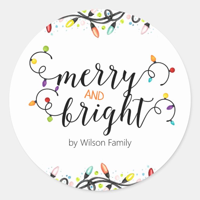 Colourful Merry and Bright for Holiday party Classic Round Sticker (Front)