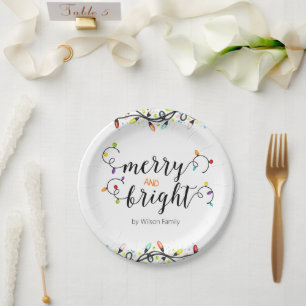 Colourful Merry and Bright for Holiday party Paper Plate