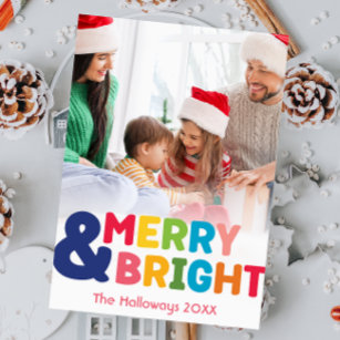 Colourful Merry and Bright Full Vertical Photo Holiday Card