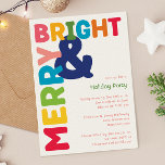 Colourful Merry and Bright Holiday Party Invitation<br><div class="desc">Capture the joy and magic of the holiday season with this unique and festive, colourful merry and bright holiday party invitation. Its simple yet fun design features a rainbow colour palette of red, green, yellow, blue, orange, and pink, creating a vibrant and cheerful atmosphere. The creative and minimalist approach, with...</div>