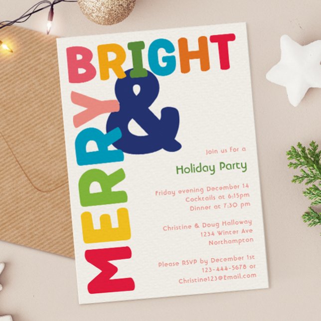 Colourful Merry and Bright Holiday Party Invitation (Creator Uploaded)