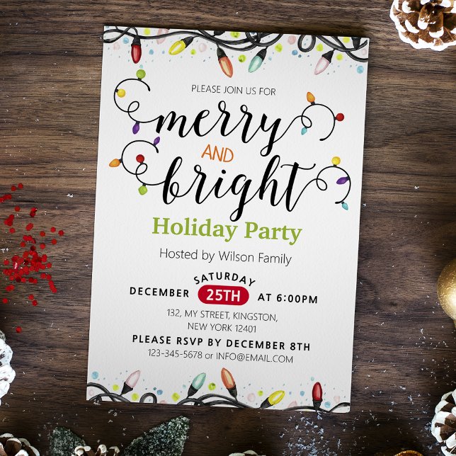 Colourful Merry and Bright Holiday Party Invitation (Creator Uploaded)