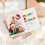 Colourful Merry and Bright One Photo Holiday Card<br><div class="desc">Capture the joy and magic of the holiday season with this unique and festive, colourful merry and bright one photo holiday card. Its simple yet fun design features a rainbow colour palette of red, green, yellow, blue, orange, and pink, creating a vibrant and cheerful atmosphere. The creative and minimalist approach,...</div>