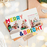 Colourful Merry and Bright Year In Review 3 Photo Holiday Card<br><div class="desc">Capture the joy and magic of the holiday season with this unique and festive, colourful merry and bright year in review 3 photo holiday card. Its simple yet fun design features a rainbow colour palette of red, green, yellow, blue, orange, and pink, creating a vibrant and cheerful atmosphere. The creative...</div>