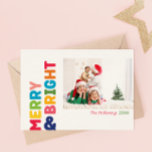 Colourful Merry and Bright Year In Review 4 Photo Holiday Card<br><div class="desc">Capture the joy and magic of the holiday season with this unique and festive, colourful merry and bright year in review 4 photo holiday card. Its simple yet fun design features a rainbow colour palette of red, green, yellow, blue, orange, and pink, creating a vibrant and cheerful atmosphere. The creative...</div>