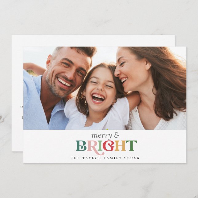 Colourful Merry and Bright Year In Review Portrait Holiday Card (Front/Back)
