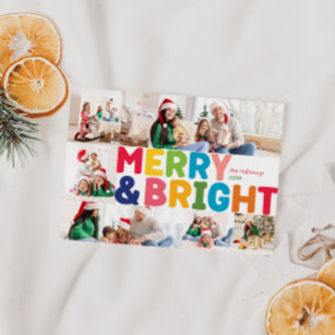 Colourful Merry and Bright Year In Review Six Phot Holiday Card
