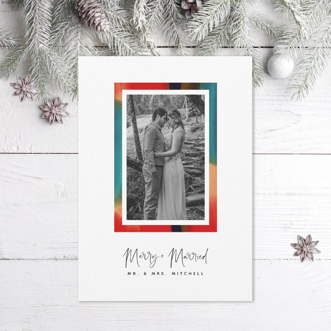 Colourful Merry and Married Newlywed Photo Holiday Card (Creator Uploaded)