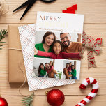 Colourful Merry & Bright 3 Photo Collage Christmas<br><div class="desc">✨ Elevate your holiday greetings with our Foil "Merry and Bright" card. Minimalist typography in vivid colours,  with a touch of opulence - 'Bright' shines in stunning gold foil. Three-photo collage captures precious memories,  while your family name graces the card in script. Flip for a vibrant,  colourful plaid surprise.</div>