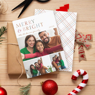 Colourful Merry & Bright 3 Photo Collage Christmas Holiday Card