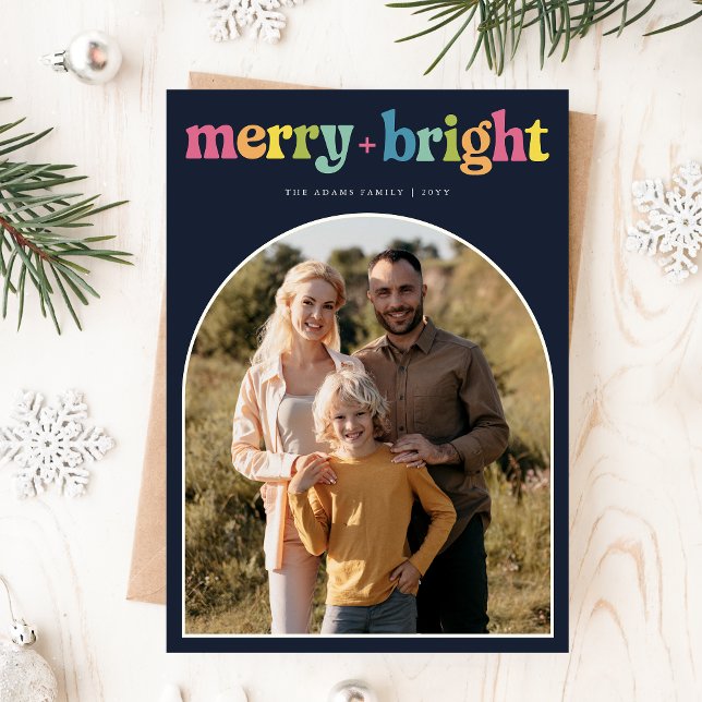 Colourful Merry & Bright Arch Xmas Family Photo Holiday Card (Creator Uploaded)