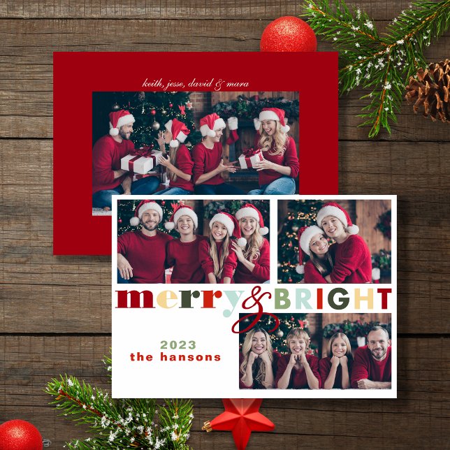 Colourful Merry & Bright Christmas Photo Holiday Card (Creator Uploaded)