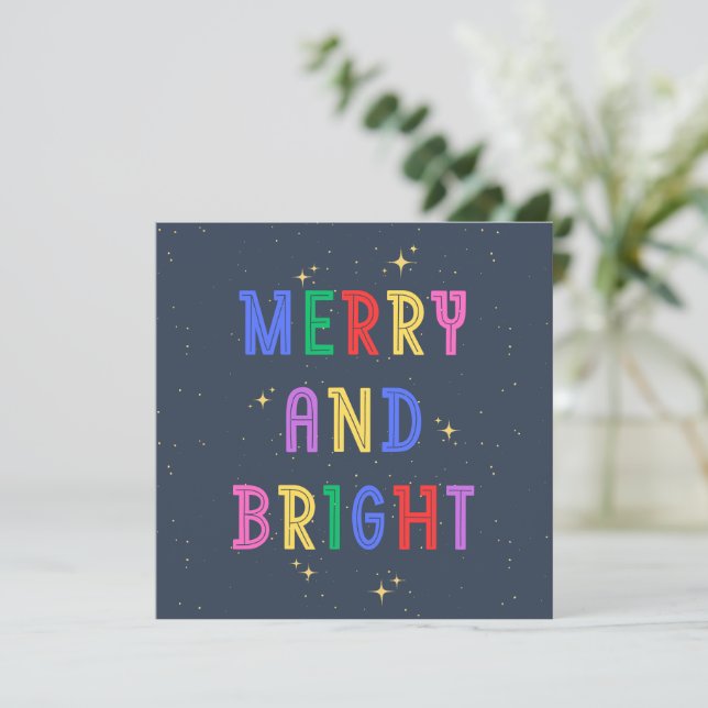 Colourful Merry & Bright Navy Flat Holiday Card (Standing Front)