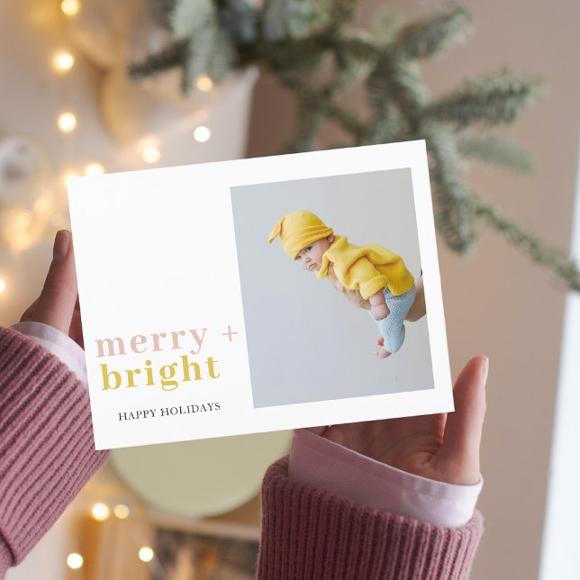 Colourful Merry + Bright Photo | Happy Holidays  Postcard (Creator Uploaded)