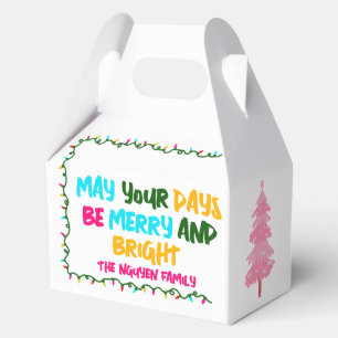 Colourful Merry Bright Pink Christmas Tree Party Favour Box