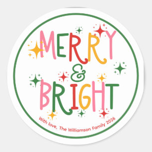 Colourful Merry & Bright Playful Family Christmas Classic Round Sticker