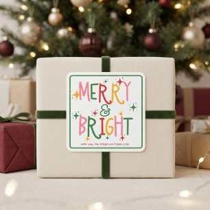Colourful Merry & Bright Playful Family Christmas Square Sticker
