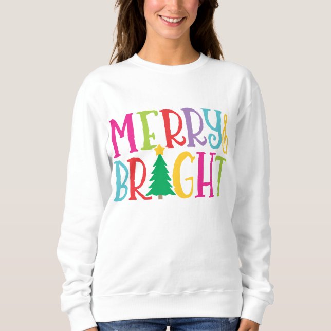 Colourful Merry & Bright Tree Cute Christmas Sweatshirt (Front)