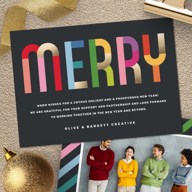 Colourful Merry Business Photo Holiday Card (Creator Uploaded)