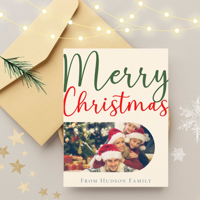 Colourful Merry Christmas Arch Family Photo Wishes Postcard (Creator Uploaded)
