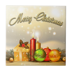 Colourful Merry Christmas Candle Decorations Tile
