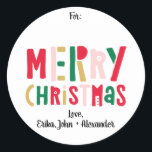 Colourful Merry Christmas Classic Round Sticker<br><div class="desc">These colourful Merry Christmas stickers are perfect for labelling Christmas presents and holiday packages.</div>